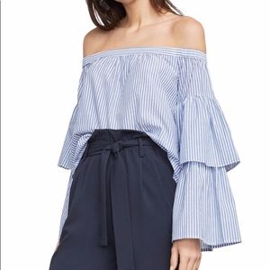 BCBGMAXAZRIA Callison Off the Shoulder Striped Summer Top